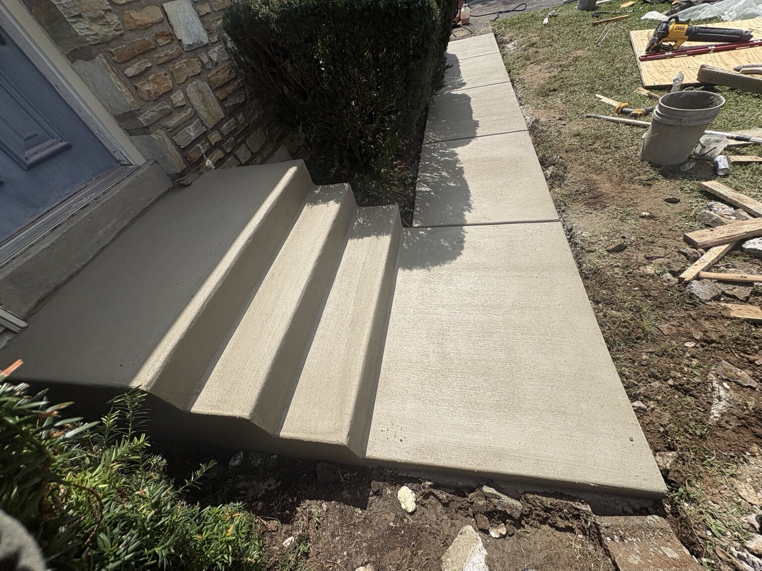 New concrete steps and walkway