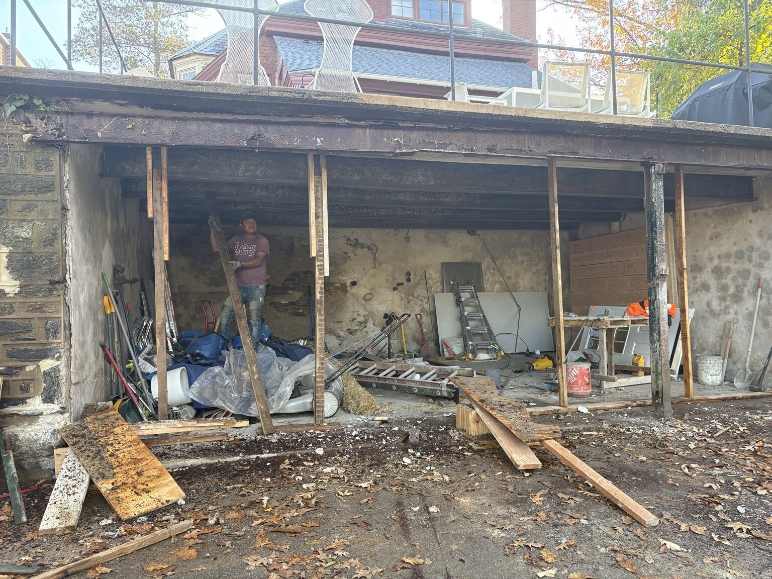 Garage during structural reconstruction