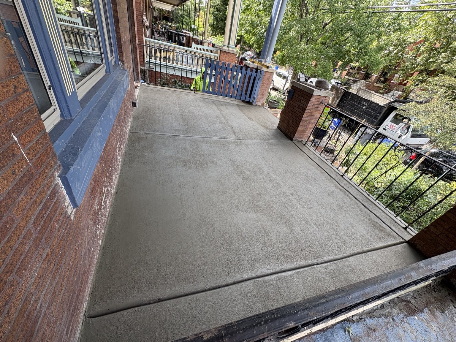 Newly finished concrete porch slab
